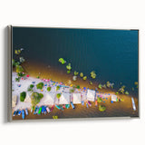 Framed canvas featuring a vintage-style landscape art painting of a Brazilian scene in vibrant colors on a black background.