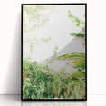 Large abstract wall art depicting spring season in vibrant green and yellow tones, framed in black acrylic.
