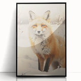 Large abstract wall art depicting winter themes in muted blue and white tones, framed in black acrylic.