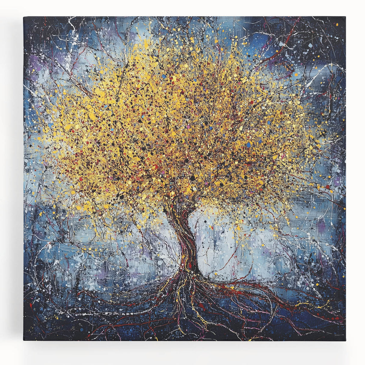 Golden Abstract Tree Wall Art – Modern Canvas & Framed Print