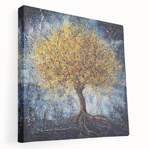 Golden Abstract Tree Wall Art – Modern Canvas & Framed Print