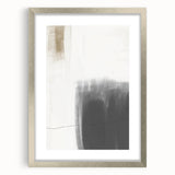 Abstract minimalist wall art framed in silver with a mat, showcasing geometric shapes and calming colors. Perfect for modern decor and artistic spaces.