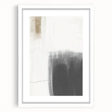 Abstract minimalist wall art framed in white with a mat, showcasing geometric shapes and soft color gradients, perfect for modern home decor.