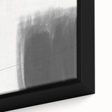 Abstract minimalist wall art featuring soft pastel colors and geometric shapes, presented in a sleek black frame, ideal for modern home decor.