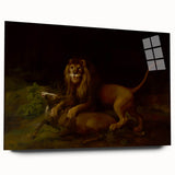 Romanticism Art: "A Lion Attacking a Stag" Wildlife Canvas Print