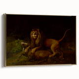Romanticism Art: "A Lion Attacking a Stag" Wildlife Canvas Print