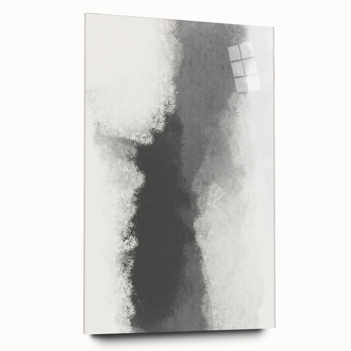 Abstract minimalist wall art displayed in a sleek acrylic frame, showcasing a contemporary design with soft color gradients and a side view that highlights its elegant, pin-free mounting. Perfect for modern home decor.