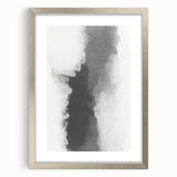 Abstract minimalist wall art framed in silver with a white mat, showcasing geometric patterns and soft color tones, ideal for modern home decor.