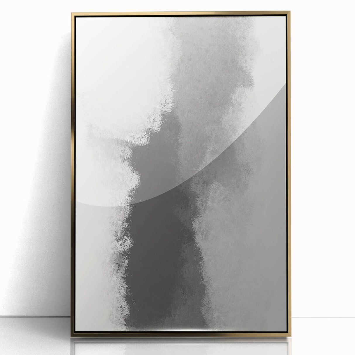 Abstract minimalist wall art featuring a gold-accented design, elegantly framed in acrylic. Ideal for modern decor, enhancing any living space with sophistication.