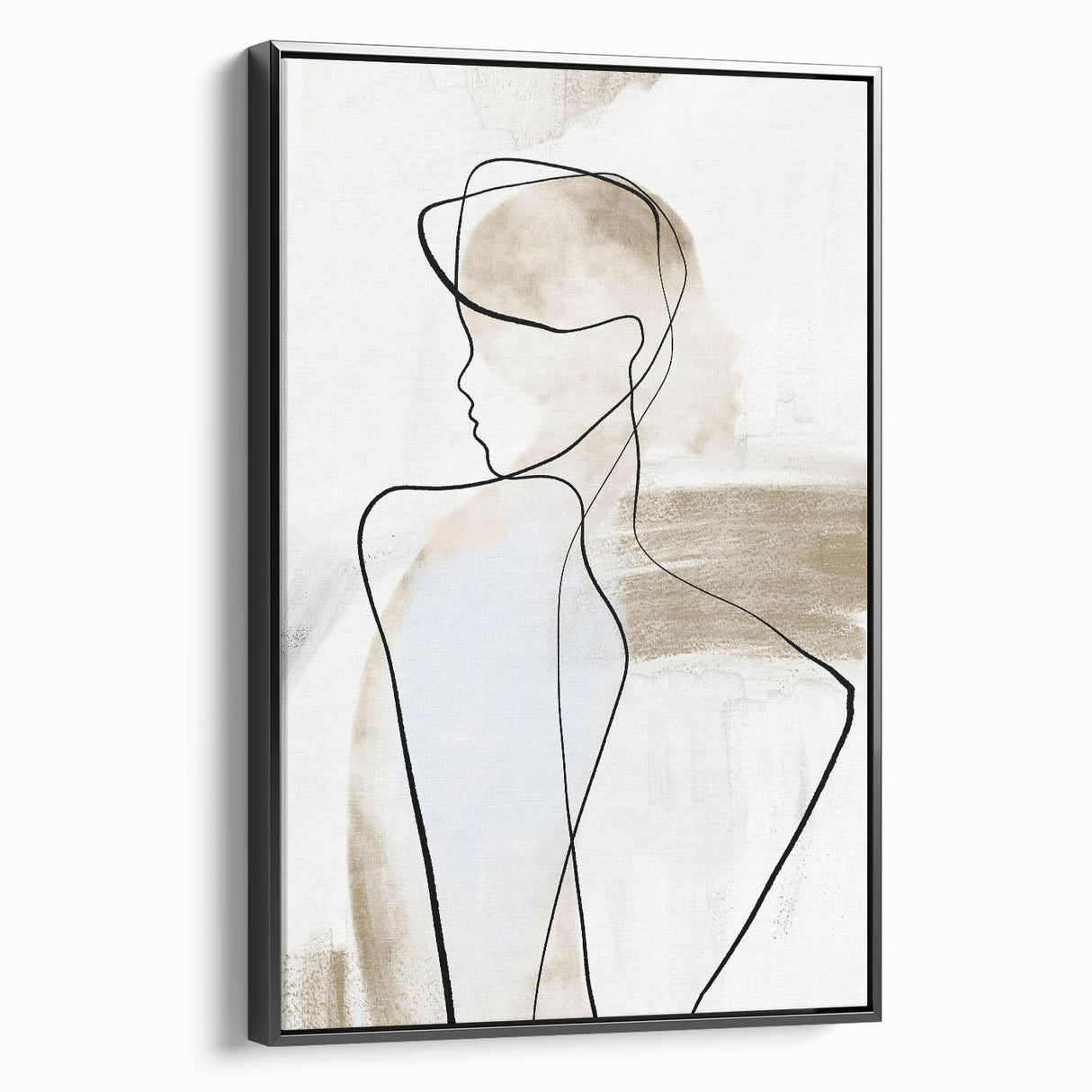Framed abstract minimalist wall art on a black canvas, showcasing a sleek side view with clean lines and a modern aesthetic. Perfect for contemporary home decor.