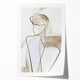 Abstract minimalist wall art print featuring soft pastel colors, geometric shapes, and a rolled design, ideal for modern home decor or gallery displays.