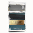Minimalist abstract acrylic glass artwork showcasing a side view with pins, emphasizing smooth textures and vibrant colors, ideal for modern decor.
