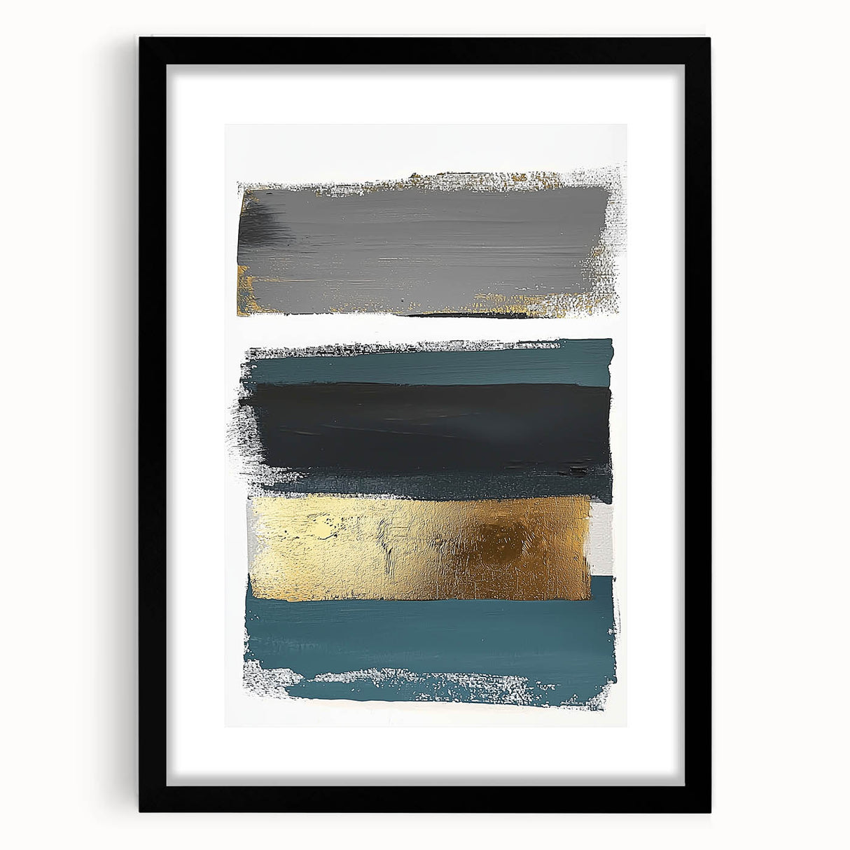 Abstract minimalist framed artwork with a matte black finish, showcasing geometric patterns and soft color gradients, ideal for modern home decor.