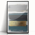 Framed abstract minimalist wall art with a sleek black acrylic front, showcasing geometric shapes and soft hues, perfect for modern home decor.