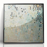 Framed minimalist abstract artwork with a sleek black acrylic front, showcasing geometric shapes and soft color gradients, ideal for modern home decor.