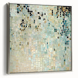 Framed minimalist abstract canvas artwork with a silver frame, showcasing a modern design, perfect for contemporary home decor and artistic displays.