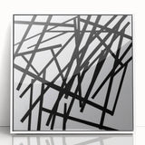 Framed minimalist abstract art piece with a white acrylic front, showcasing soft earthy tones and geometric shapes, perfect for modern home decor.
