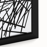 Close-up of a minimalist abstract framed canvas artwork showcasing soft pastel colors and geometric shapes, perfect for modern home decor or office spaces.
