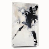 Minimalist acrylic glass artwork showcasing an abstract design, viewed from the side with decorative pins. Ideal for modern home decor and art enthusiasts.
