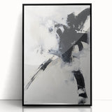 Framed acrylic wall art featuring a minimalist abstract design in black tones, showcasing geometric shapes and smooth lines, perfect for modern decor.