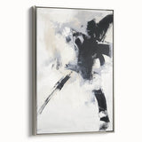 Framed minimalist abstract canvas artwork in silver, showcasing clean lines and subtle textures, ideal for modern home decor. Side view highlights elegant design.