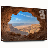 Acrylic landscape wall art showcasing intricate cave designs in vibrant colors, displayed from a side view with pins for easy mounting, ideal for modern decor.