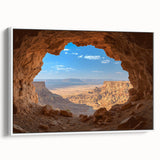 Framed canvas artwork showcasing a stunning cave landscape with vibrant colors and intricate details, set against a white background for a modern aesthetic. Ideal for home decor enthusiasts looking to enhance their space with natural beauty.