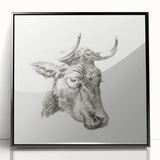 Romanticism Art Print: Head of a Cow - Timeless Sketch by Jean Bernard