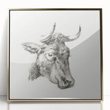 Romanticism Art Print: Head of a Cow - Timeless Sketch by Jean Bernard