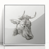 Romanticism Art Print: Head of a Cow - Timeless Sketch by Jean Bernard