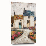 Abstract architectural wall art displayed on acrylic glass, showcasing geometric shapes and a vibrant color palette, perfect for modern home decor.
