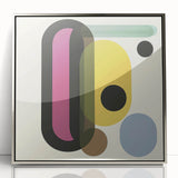 Abstract geometric framed acrylic artwork in silver tones, showcasing intricate shapes and patterns, perfect for modern decor and enhancing interior spaces.