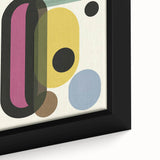 Abstract geometric framed canvas art close-up showcasing vibrant colors and intricate patterns, perfect for modern home decor and artistic expression.