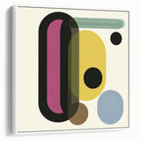 Abstract geometric framed canvas artwork showcasing a modern design with clean lines and a predominantly white color palette, ideal for contemporary home decor.