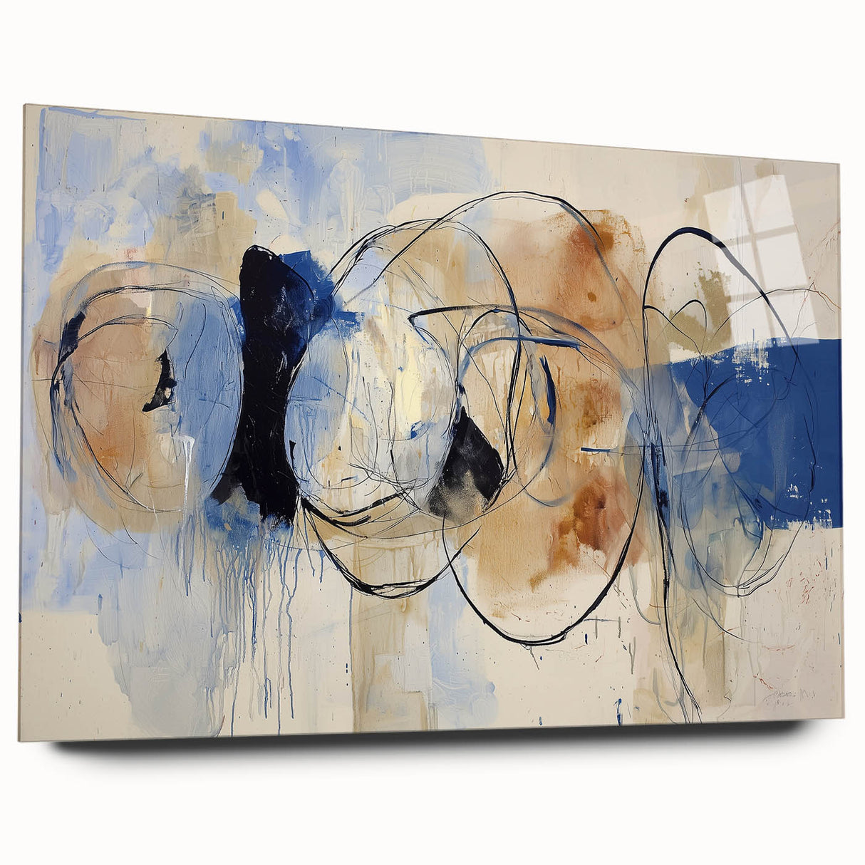 Abstract acrylic glass artwork showcasing vibrant splatter patterns in a side view perspective, ideal for modern decor and artistic display.