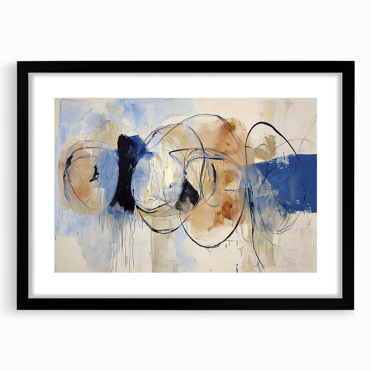Abstract splatter frame with a black mat, showcasing a modern artistic design that enhances any contemporary decor. Ideal for minimalist and eclectic styles.