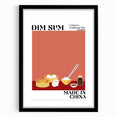 Extra large abstract art print featuring colorful, textured food dishes on a black framed canvas.