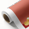 Art deco poster featuring an assortment of stylized food dishes in bold colors on rolled canvas.