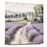 Landscape wall art depicting a serene countryside scene, elegantly displayed in a side view with acrylic glass and pin mounts, enhancing any modern decor.