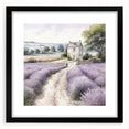 Black-framed landscape wall art depicting a serene countryside scene, featuring lush greenery and vibrant skies, perfect for home decor enhancement.
