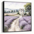 Framed canvas wall art depicting a serene countryside landscape with rolling hills and vibrant greenery, complemented by a sleek black frame, ideal for home decor.