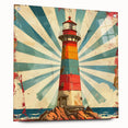 Acrylic glass wall art featuring a serene landscape with a lighthouse, showcased from a side view, highlighting the vibrant colors and intricate details, perfect for modern decor.