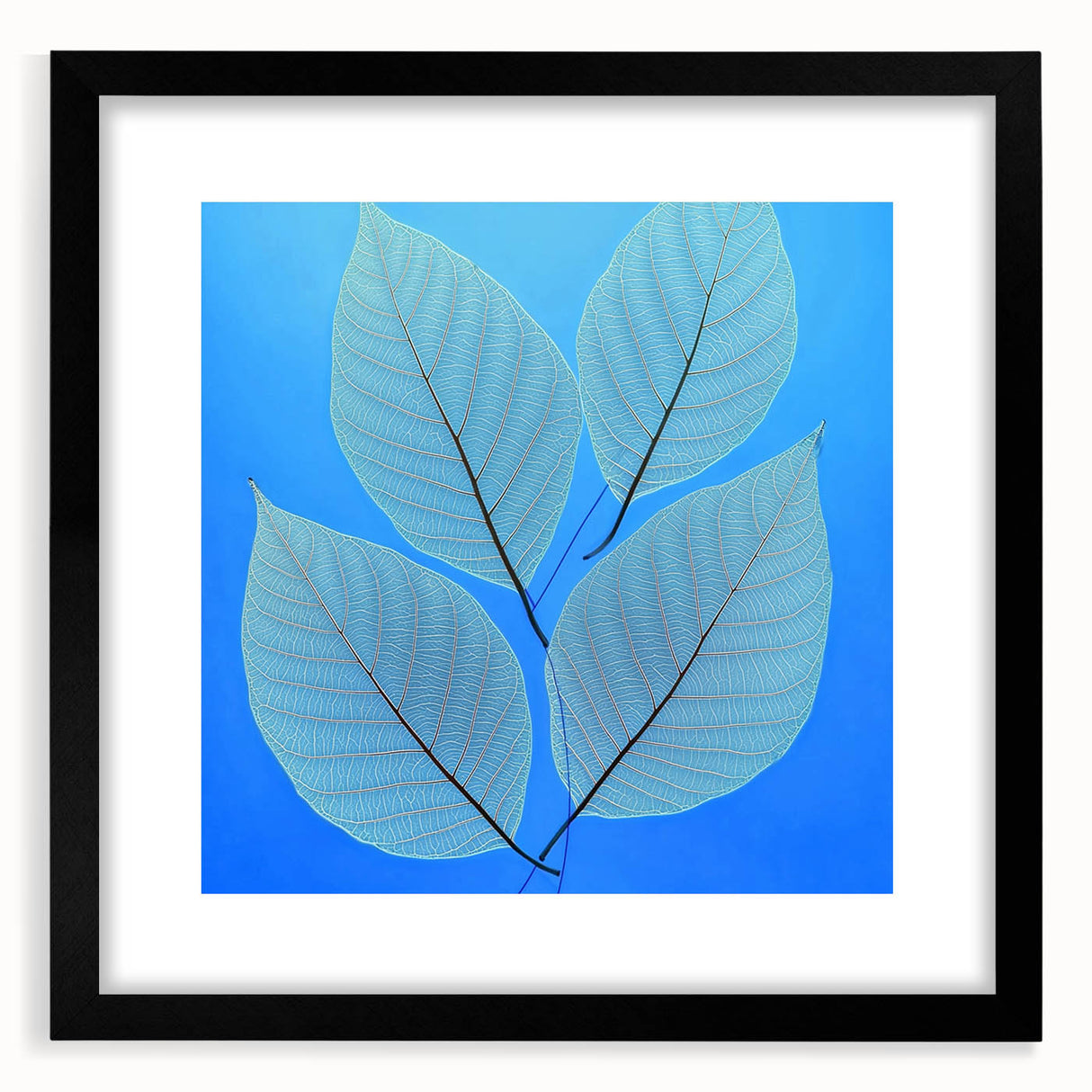 Extra large abstract art print featuring textured, colorful leaves, framed in black, ideal for living room decor.