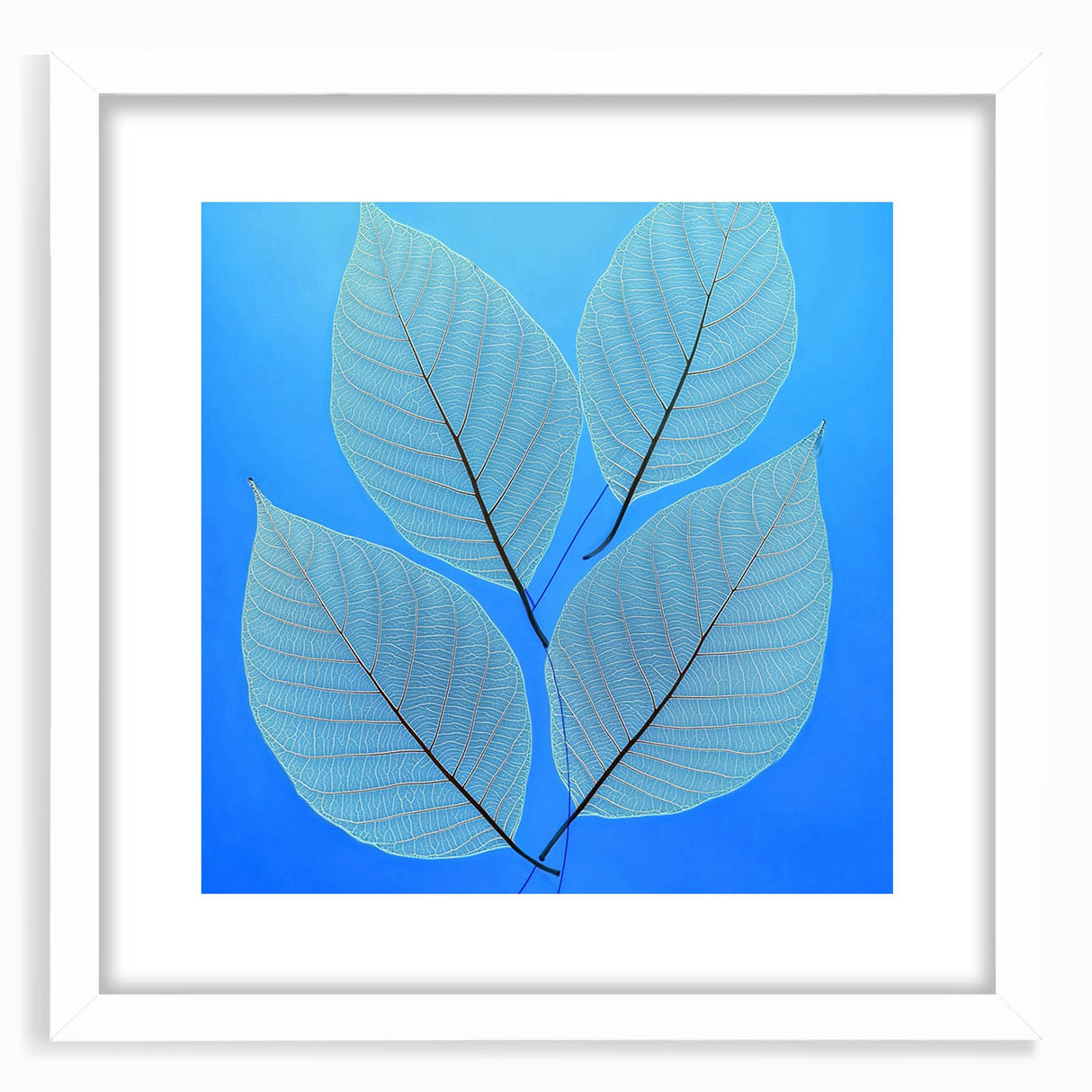 Abstract art print of close-up green leaves on white framed mat, ideal for dining room decor.