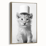 Bathroom Framed Art - Lion Cub with Toilet Roll Hat Minimalist Decor