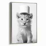 Bathroom Framed Art - Lion Cub with Toilet Roll Hat Minimalist Decor