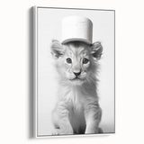 Bathroom Framed Art - Lion Cub with Toilet Roll Hat Minimalist Decor