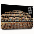 Large abstract wall art depicting a serene Indian landscape in muted earth tones on acrylic glass.