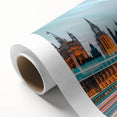 Art deco poster of London scenery in muted pastel shades on rolled canvas, ideal for nursery wall art.