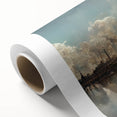 Art Deco poster of Paris scenery with muted pastel tones on rolled canvas, ideal for nursery wall art or dining room decor.